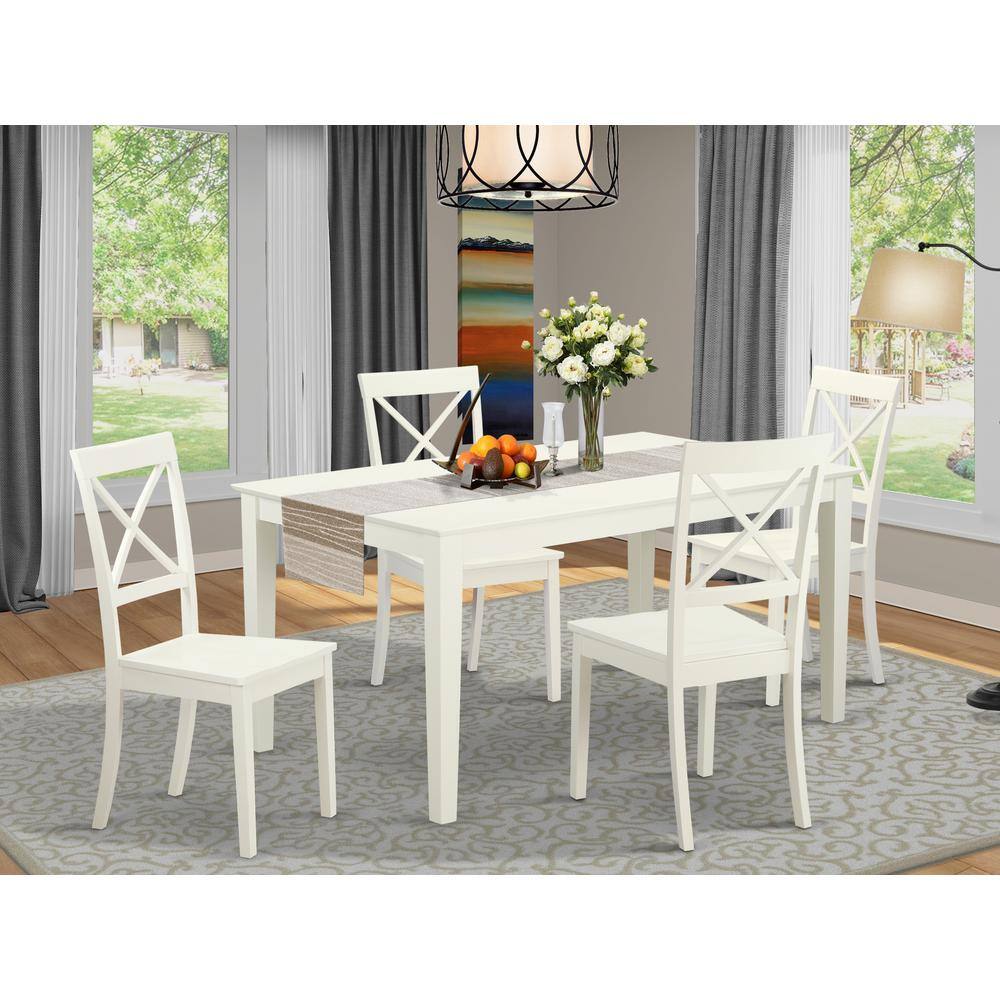 Left. East West Furniture - Dining Room Set Linen White - Brown.