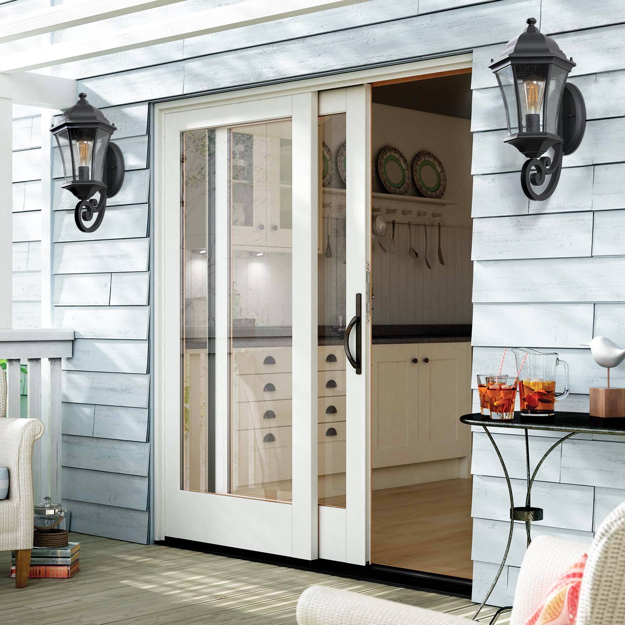 Alt View 9. Ecooso - 2-Pack Vintage Outdoor Wall Lantern, Elegant Metal Sconce for Porch, Patio, and Garden Lighting - Black.