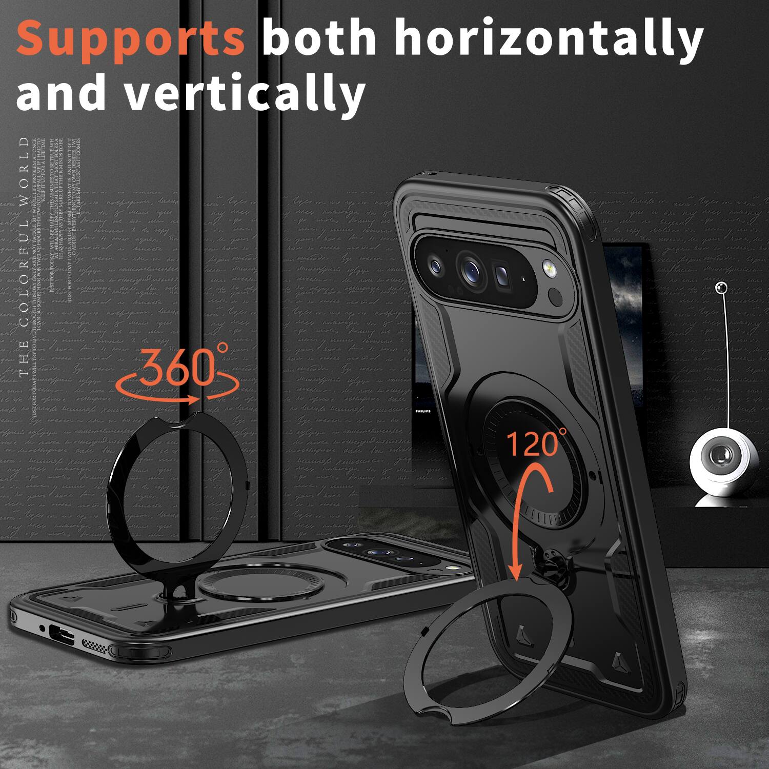 Supports both horizontally and vertically

360°

120°