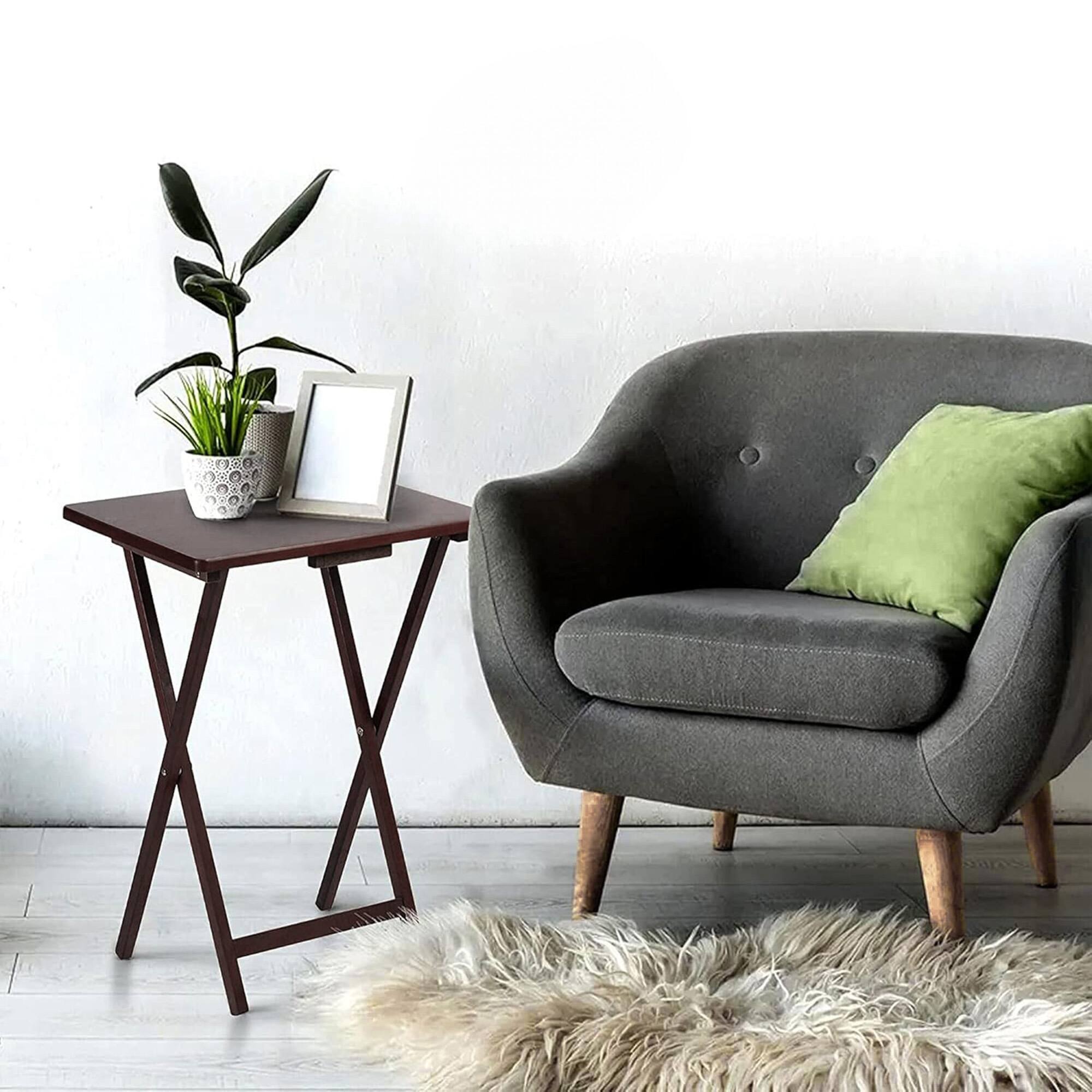 Alt View 3. PJ Wood - PJ Wood Folding TV Tray Tables with Compact Storage Rack, Walnut, 5 Piece Set - Walnut.