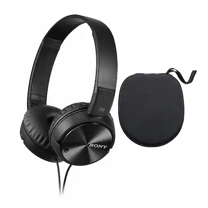 Front. Sony - Sony ZX110NC Noise Cancelling Headphones with Protective Headphone Case - Black.