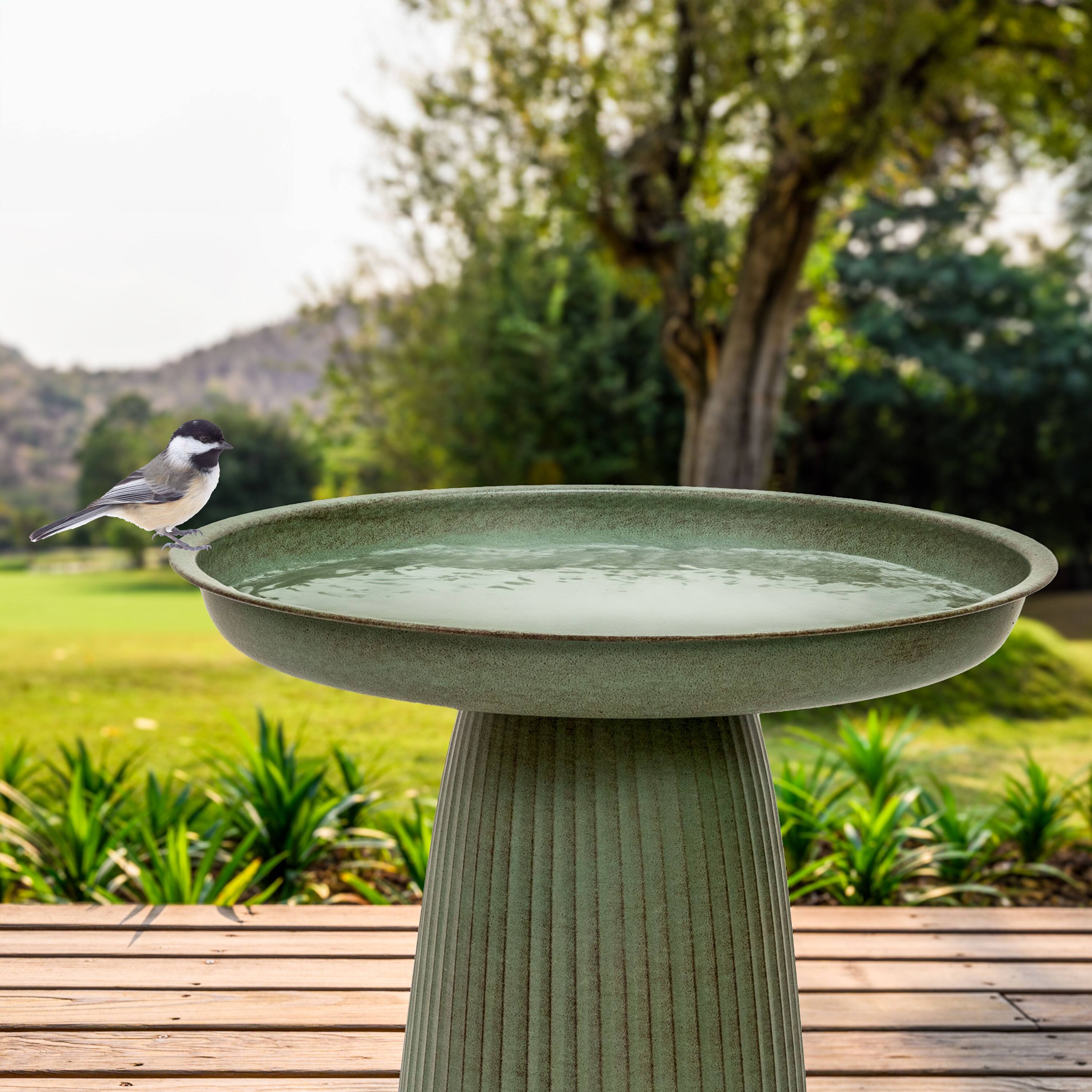 Alt View 9. Sunnydaze - Gleeful Garden Metal Outdoor Bird Bath - Green.