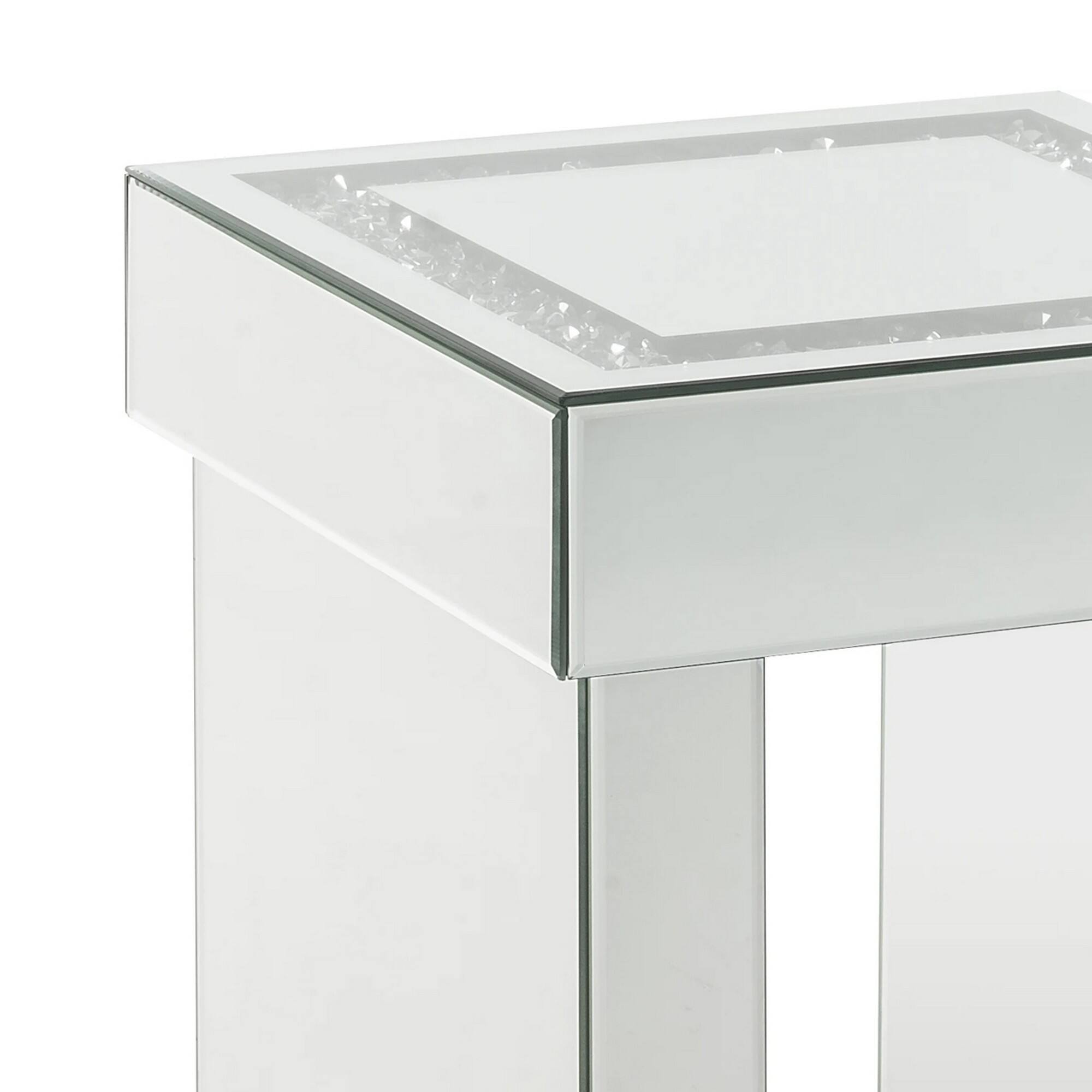 Alt View 2. Manhattan Lane - Noe 24 Inch Square End Accent Table, Mirrored, Faux Diamond Inlay - Silver.