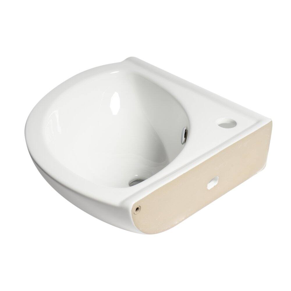 Back. Alfi - White 22" Corner Wall Mounted Ceramic Sink with Faucet Hole - White.