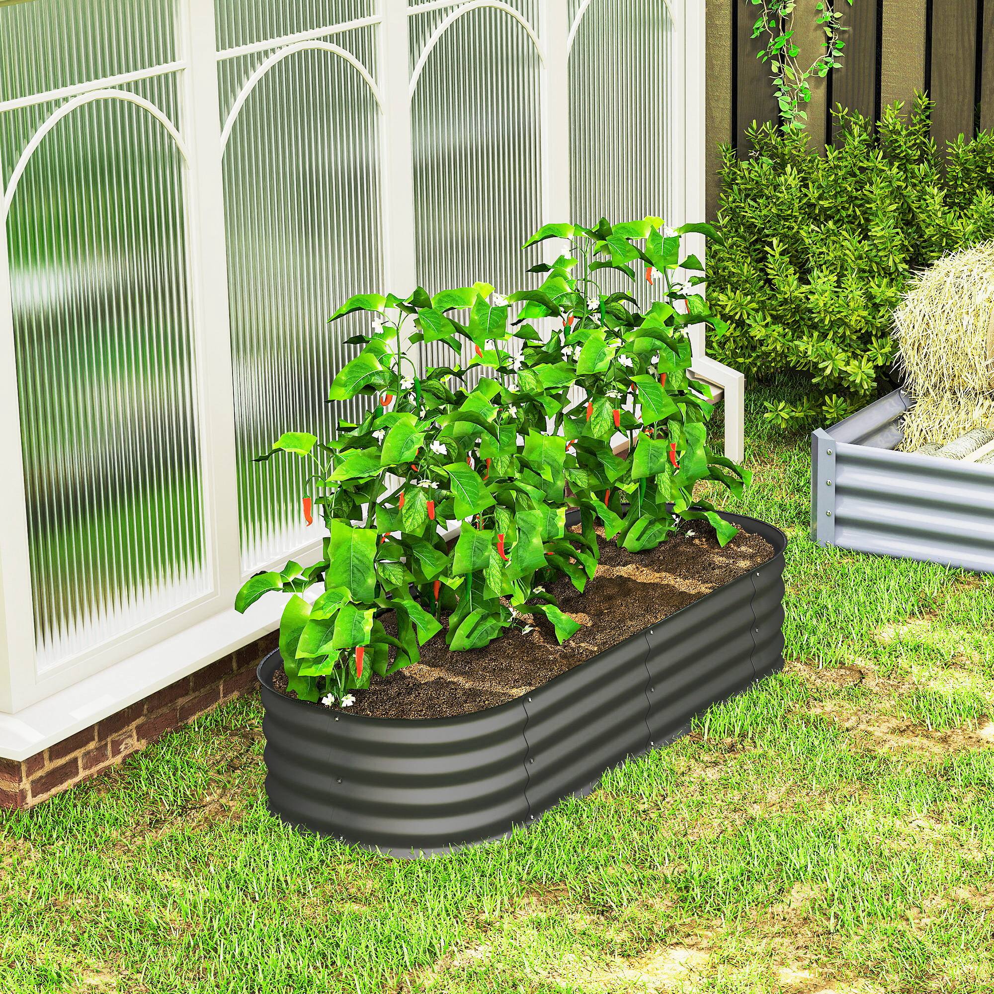 Alt View 8. Outsunny - x 2' x 1' Galvanized Raised Garden Bed Kit, Metal Planter Box with Safety Edging - Dark Gray.