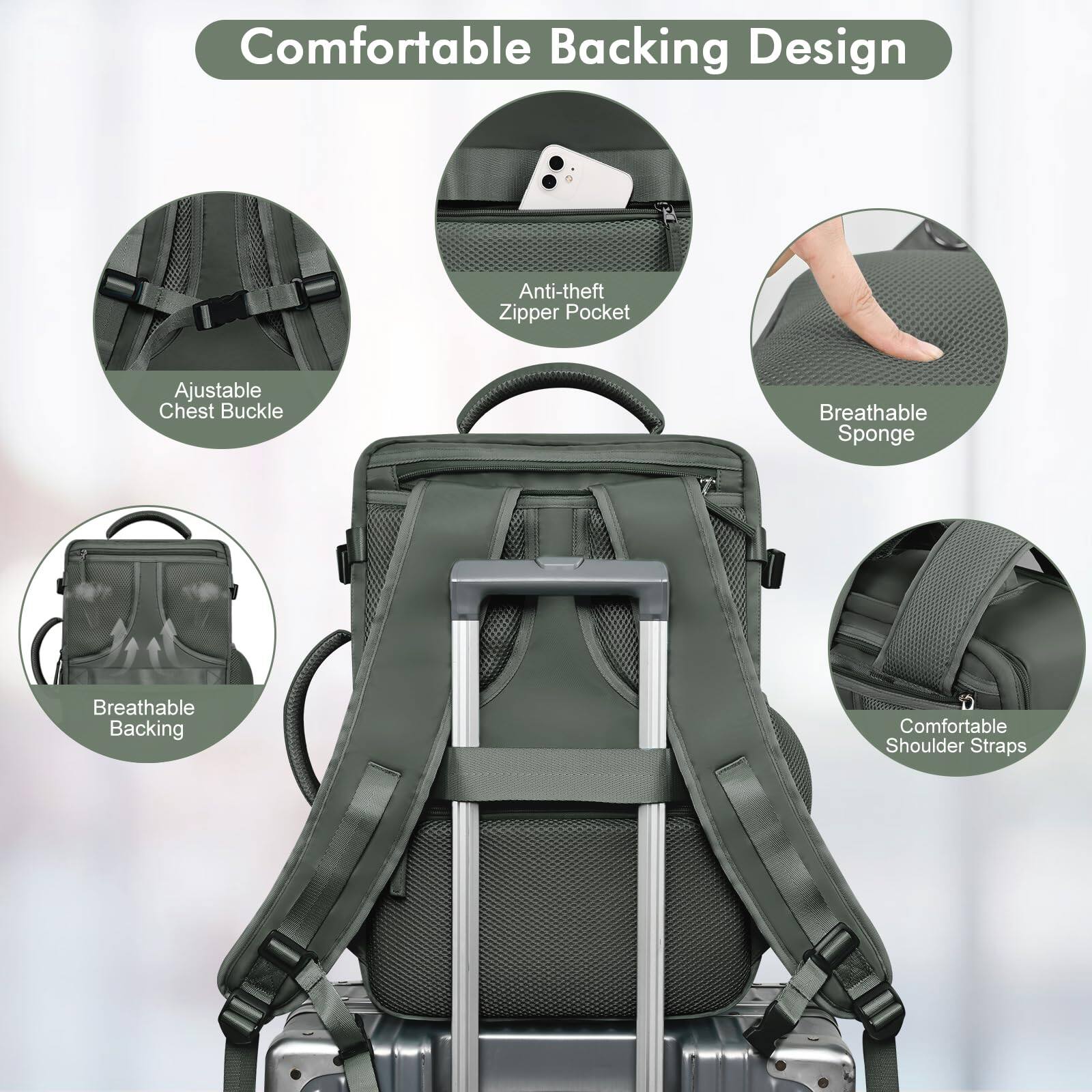 Alt View 4. Live At Space - Travel Backpack For Women Men Flight Approved  Carry on Bag Luggage Personal Item Laptop Casual Daypack Haves Olive - Purple-Large.