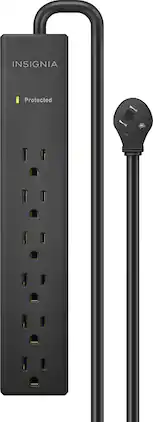 Insignia™ - Surge Protector for Home/Office with 6 AC Outlets, 6-foot cord, and 1080 joules of surge protection - Black