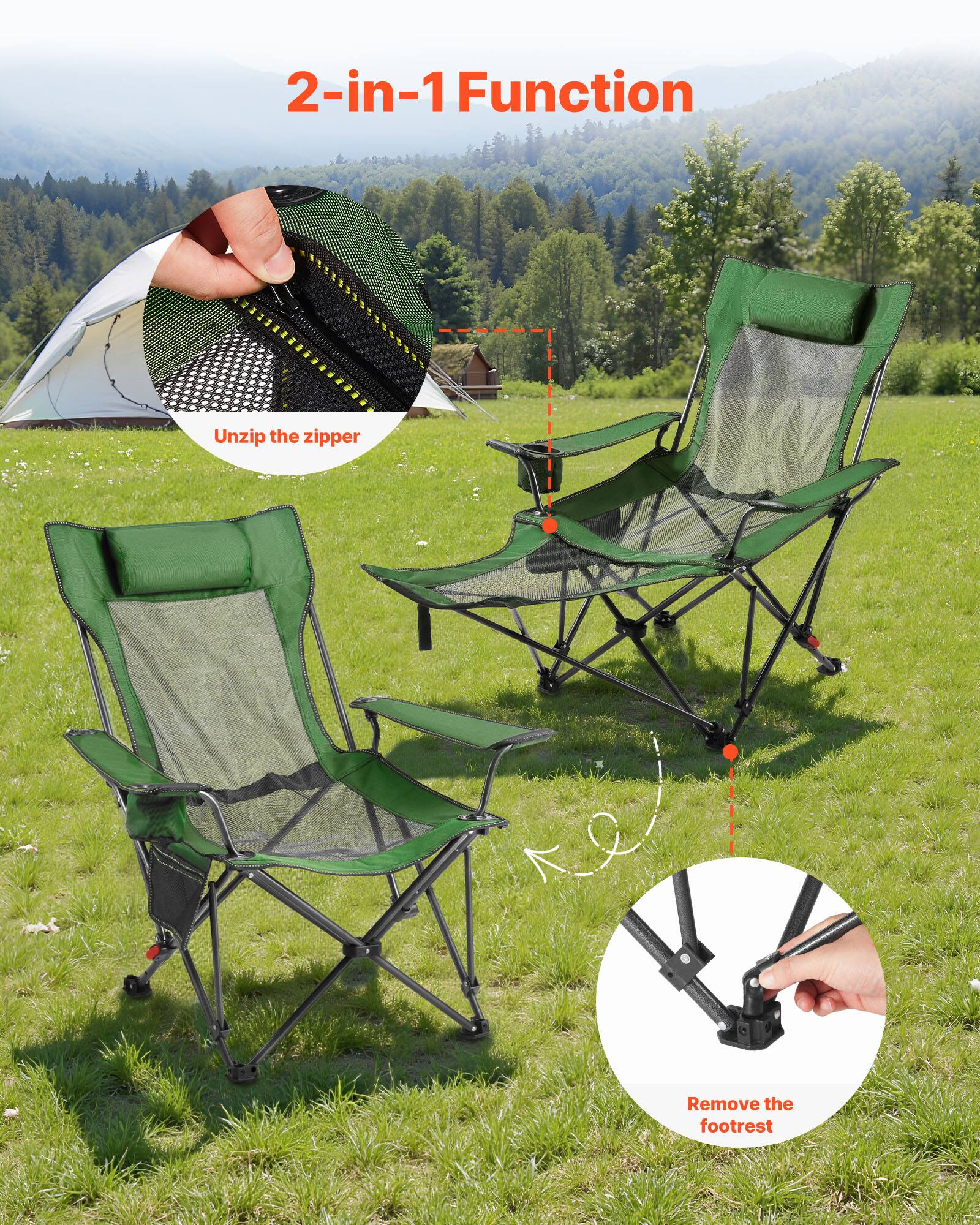 2-in-1 Function

Unzip the zipper

Remove the footrest