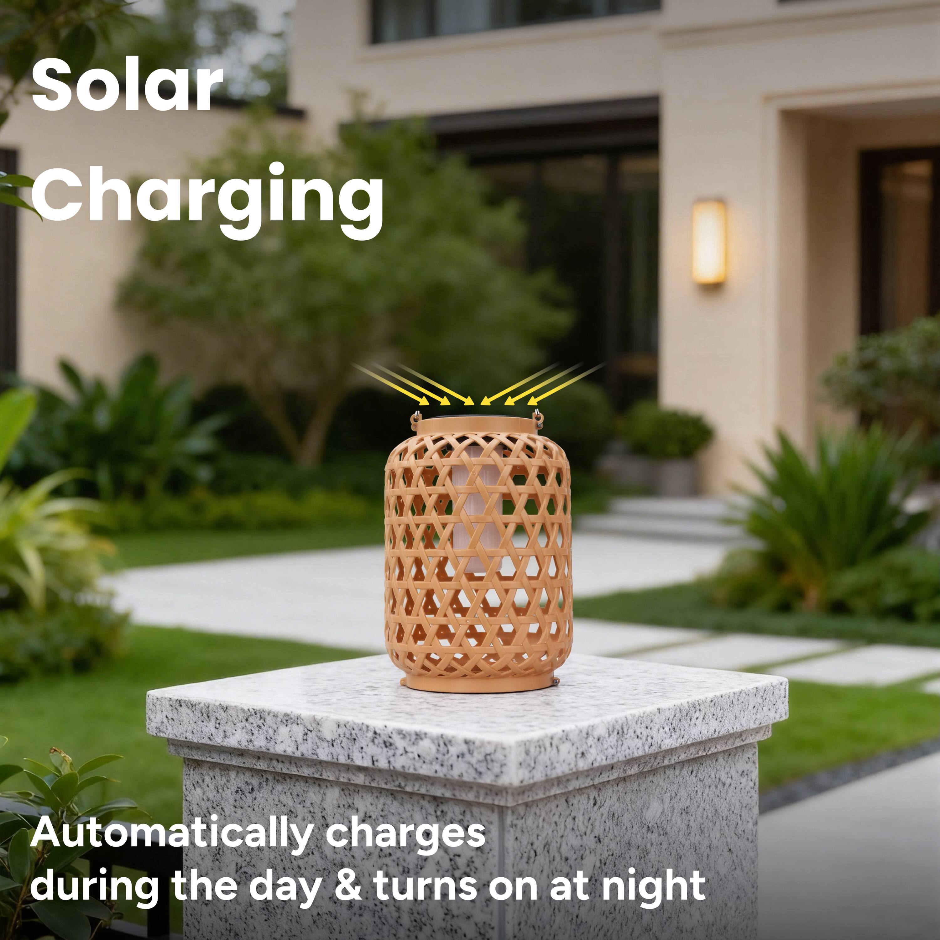 Solar Charging  
Automatically charges during the day & turns on at night