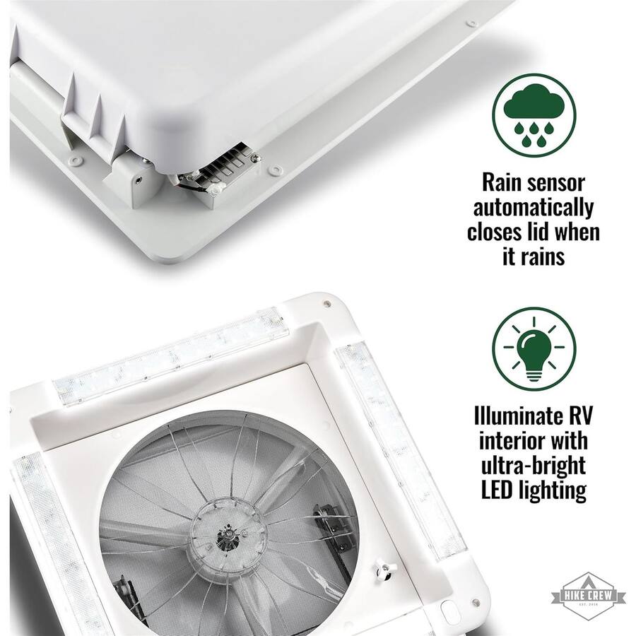 Mitchell Rv Fans Hike Crew 16” RV Roof Vent Fan, 12V 10 Speed RV Fan with LED Light ...