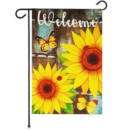 G128 - Garden Flag Welcome Sunflowers and Butterflies 12x18 Inch Printed Blockout Polyester - Assorted Colors