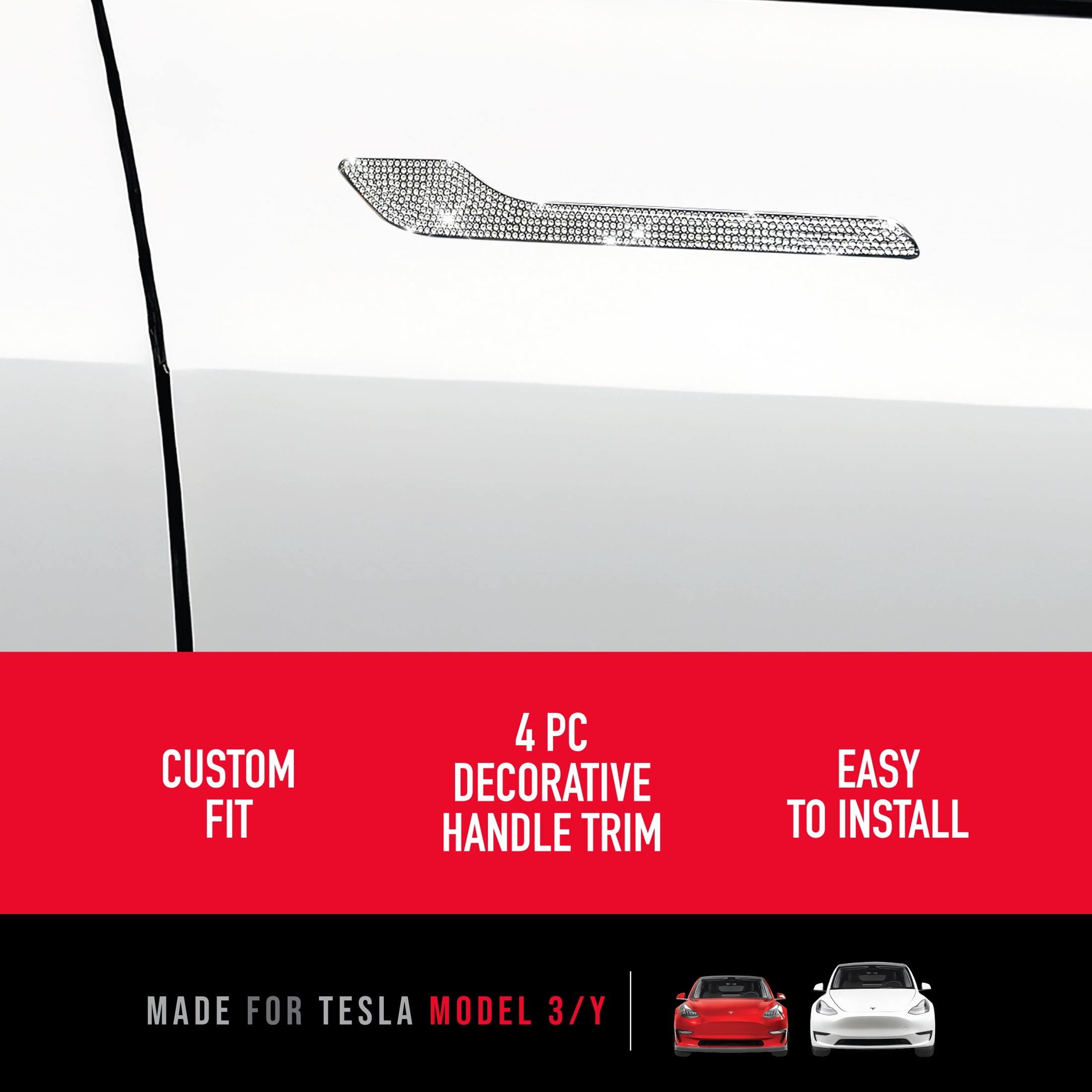 CUSTOM FIT  
4 PC DECORATIVE HANDLE TRIM  
EASY TO INSTALL  
MADE FOR TESLA MODEL 3/Y