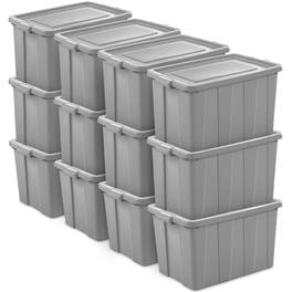 Sterilite - Tuff1 30 Gallon Plastic Storage Tote Container Bin with Lid (12 Pack) - Gray