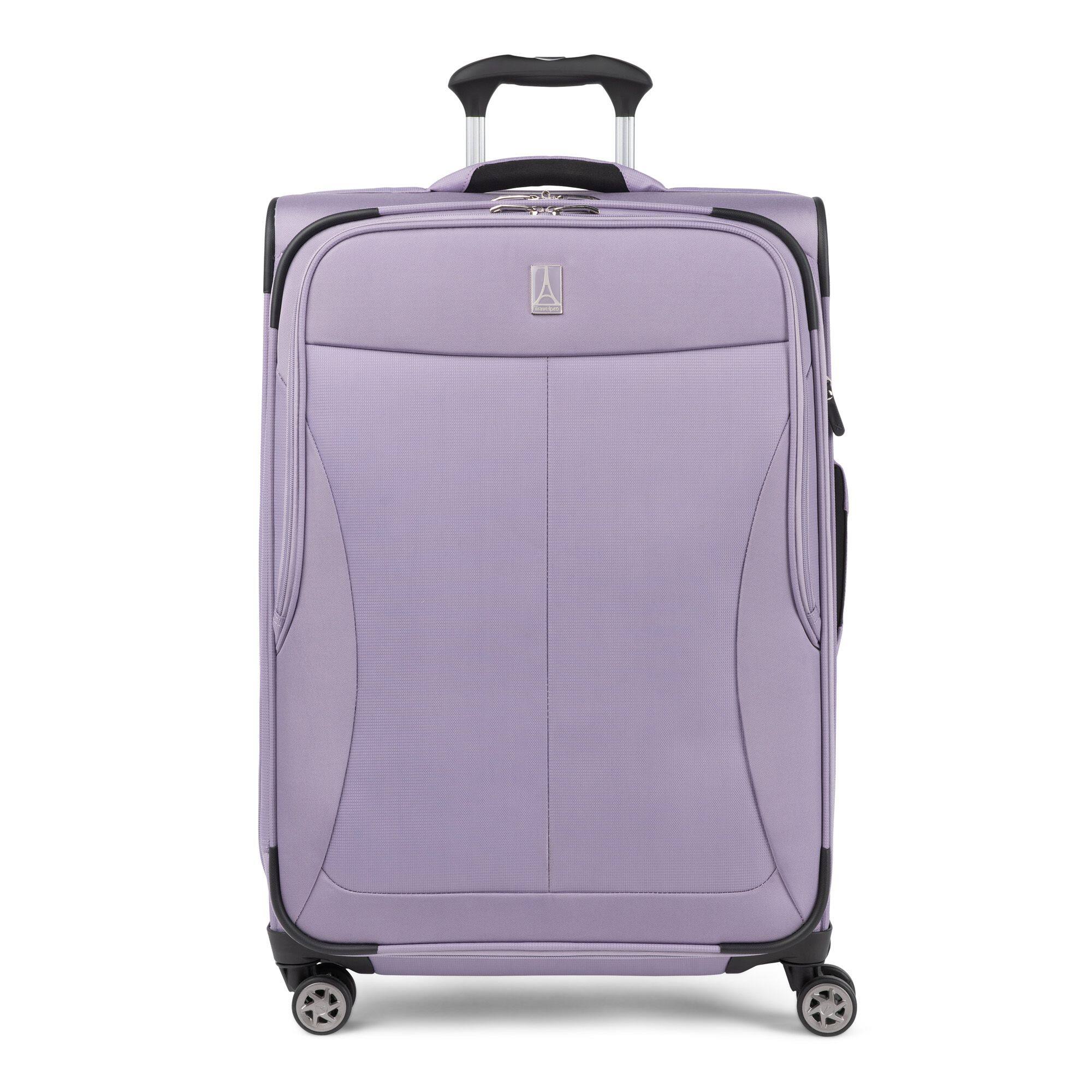 Left. Travelpro - Walkabout 6 Softside Expandable 25" Medium Checked Spinner Luggage - Metallic Violet.