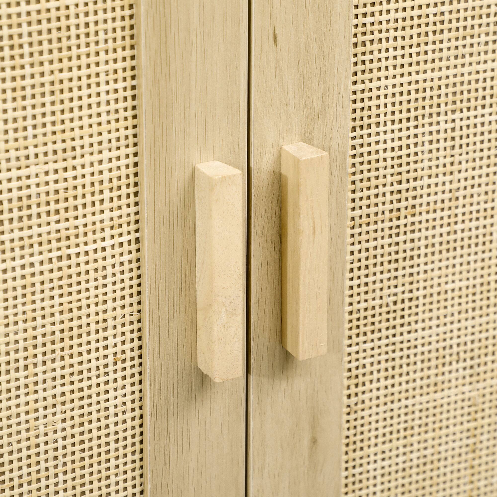 Alt View 8. Homcom - Accent Cabinet, Boho Storage Cabinet with Rattan Doors, Adjustable Shelf and Metal Base for Living Room, Kitchen - Natural Wood.