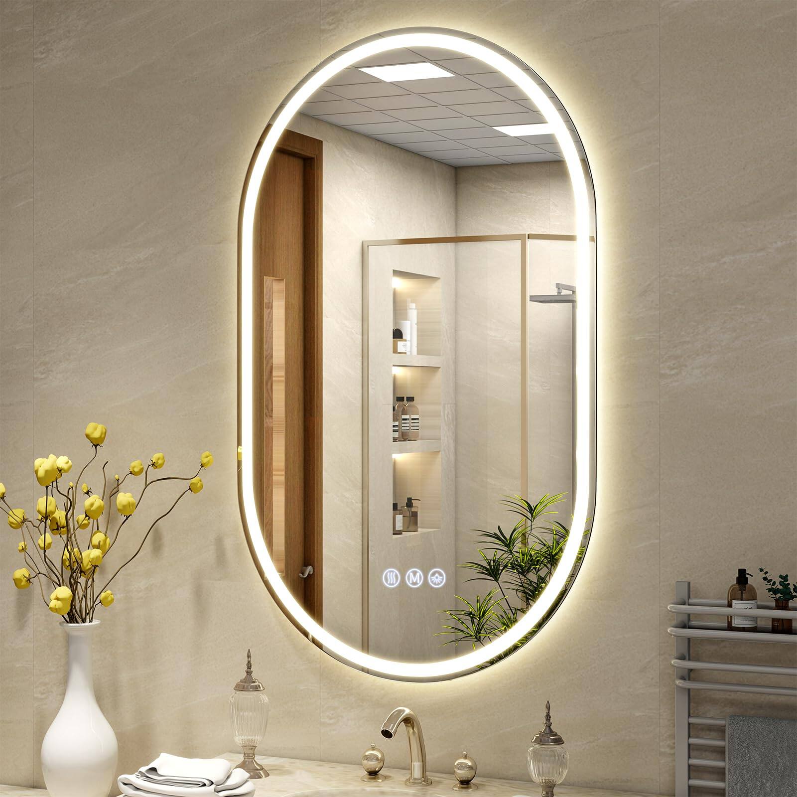 Alt View 5. METALTON - Led Oval Bathroom Mirror With Lights Anti fog Dimmable Backlit Front Lit Lighted Vanity For Wall Colors Mem - White 40"L x 24"W.