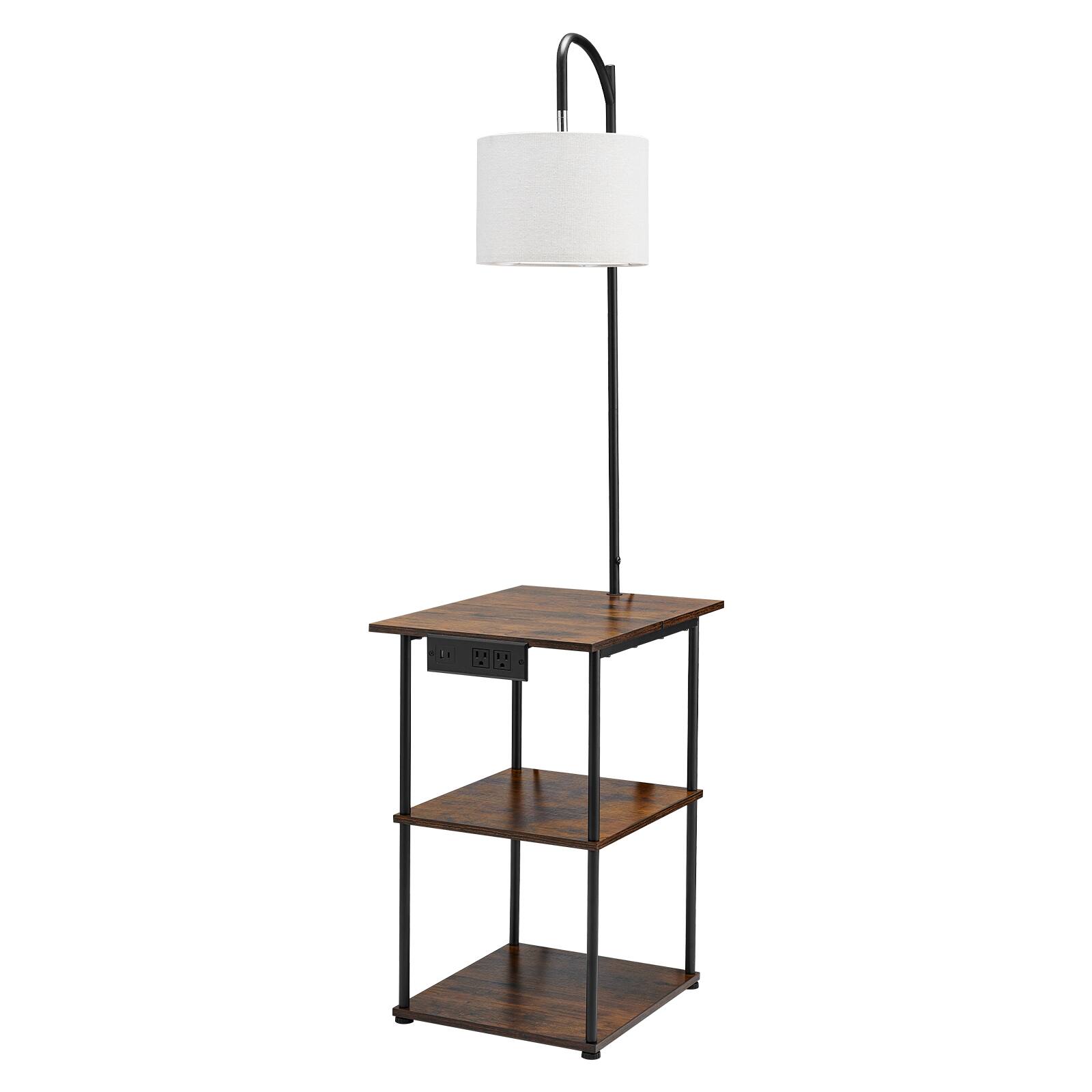 Alt View 5. VEVOR - Floor Lamp with Table, Narrow 3-Tier End Table with Open Shelves & 3 Color Temperature Lighting, Side Nightstand - Black + Brown.