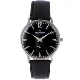 Peugeot - Men's 40mm Vintage Remote Sweep Leather Strap Watch - Black