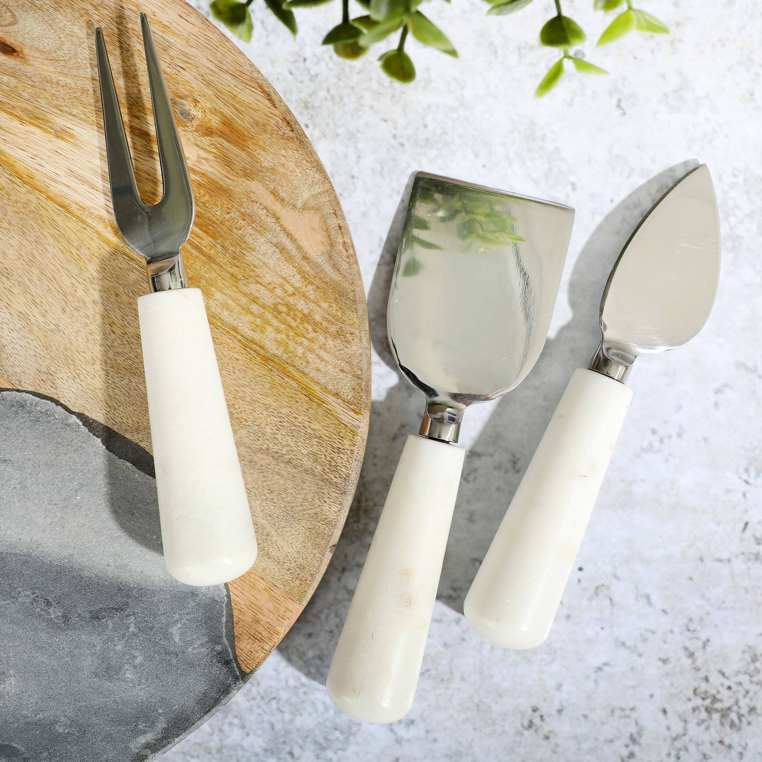 Alt View 5. Laurie Gates - Laurie Gates California Designs Marble and Stainless Steel 3 Piece Cheese Knife Set in White - White.