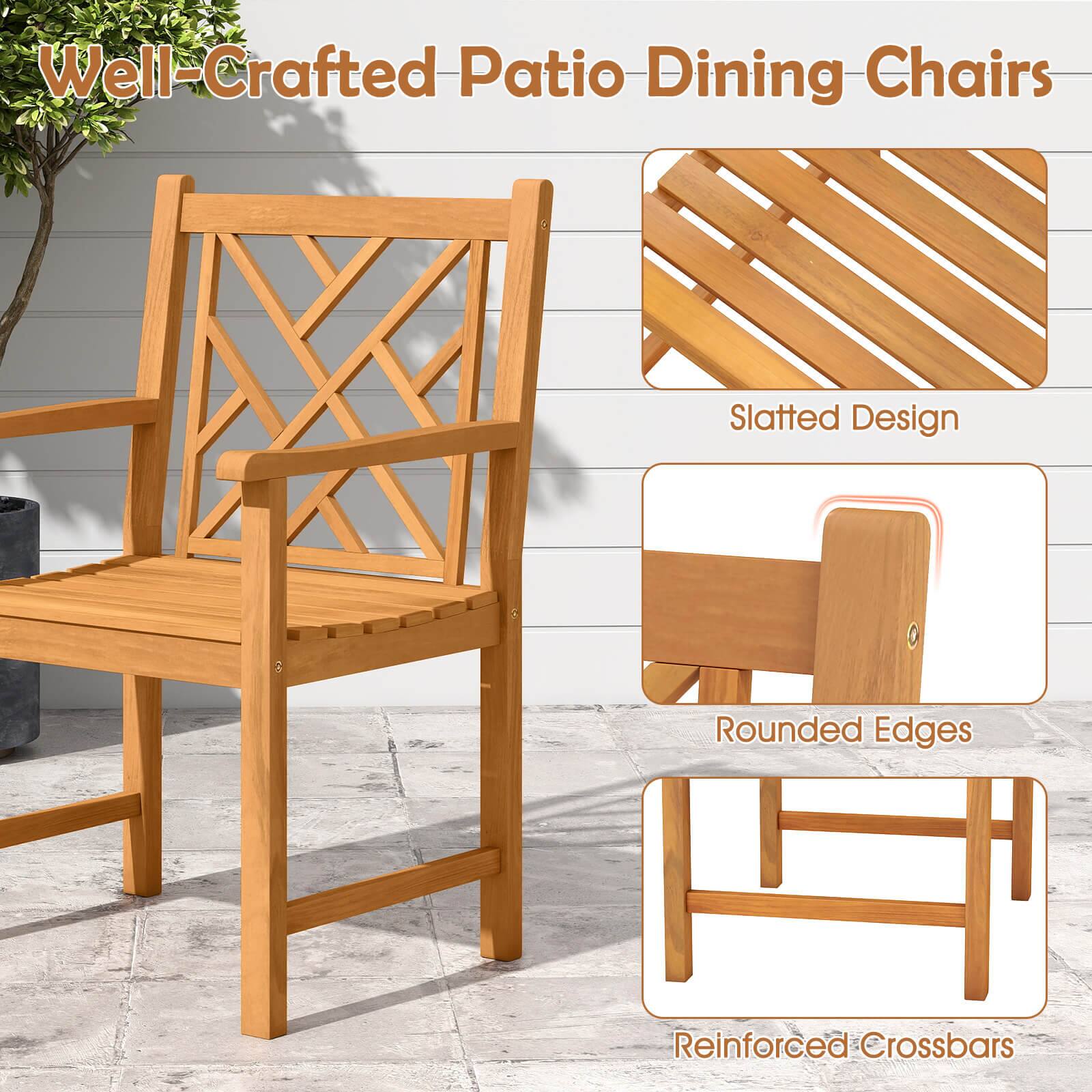Well-Crafted Patio Dining Chairs

- Slatted Design
- Rounded Edges
- Reinforced Crossbars