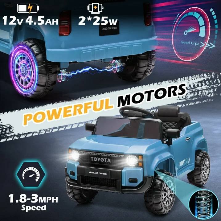 4 12v 4.5AH 2*25w LAND CRUISER  
Speed Up >>>  
MOTORS POWERFUL TOYOTA NEW LANO CRUISER  
1.8-3MPH Speed
