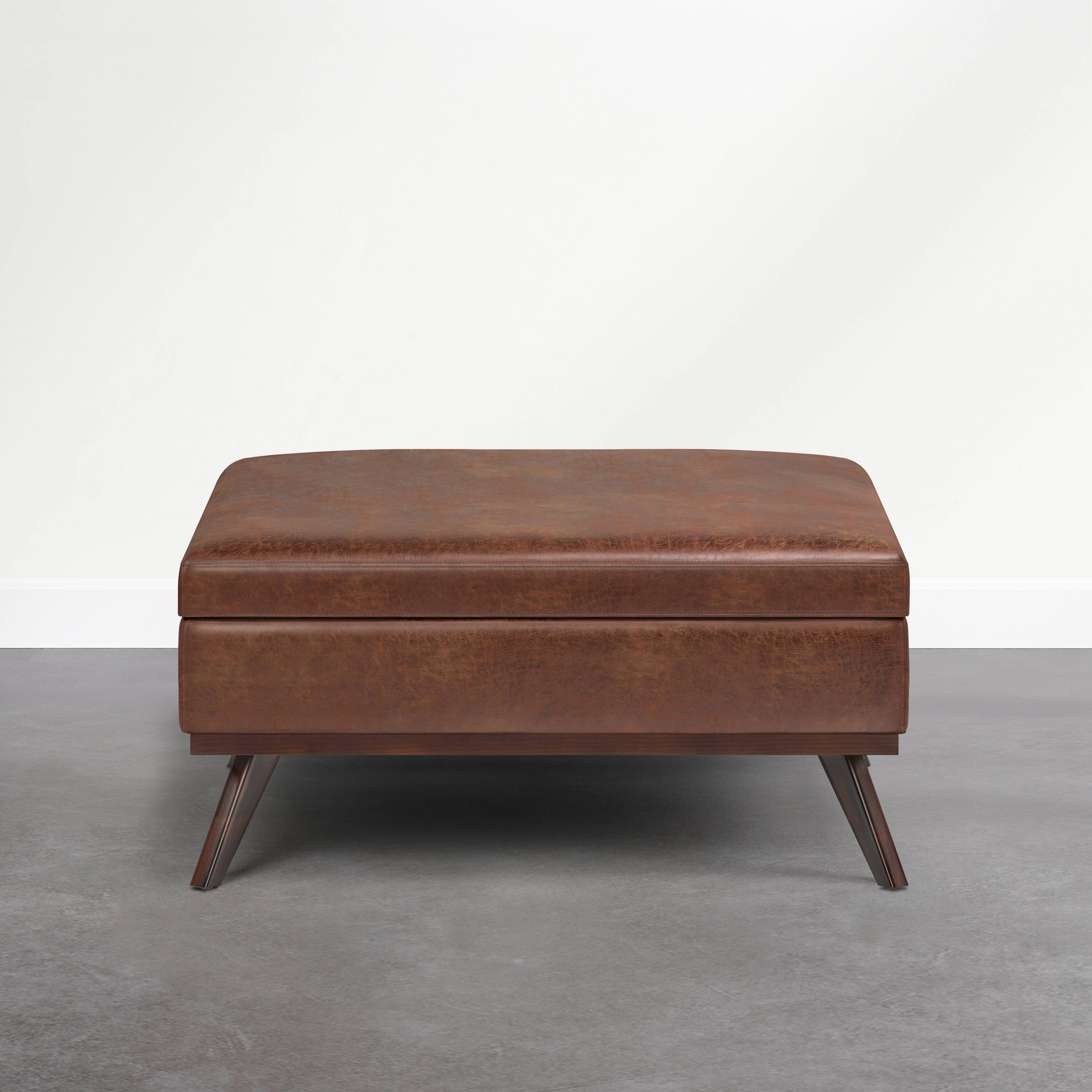 Back. Simpli Home - Owen XL 40 inch Wide Solid Wood Coffee Table Storage Ottoman, Distressed Pecan Brown - Distressed Pecan Brown.