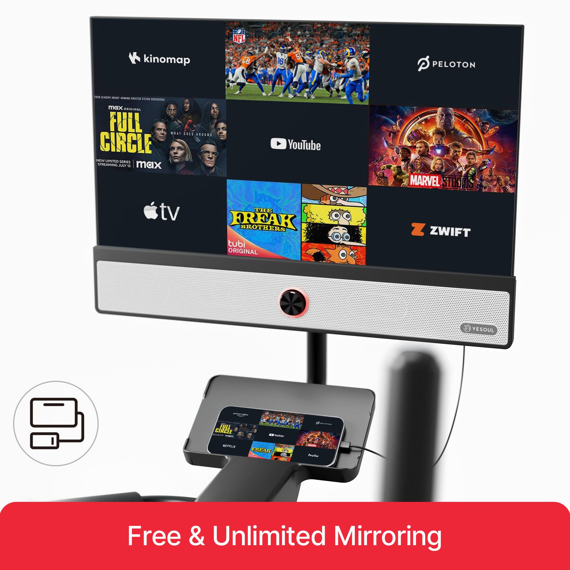 The text on the image reads: "Free & Unlimited Mirroring".