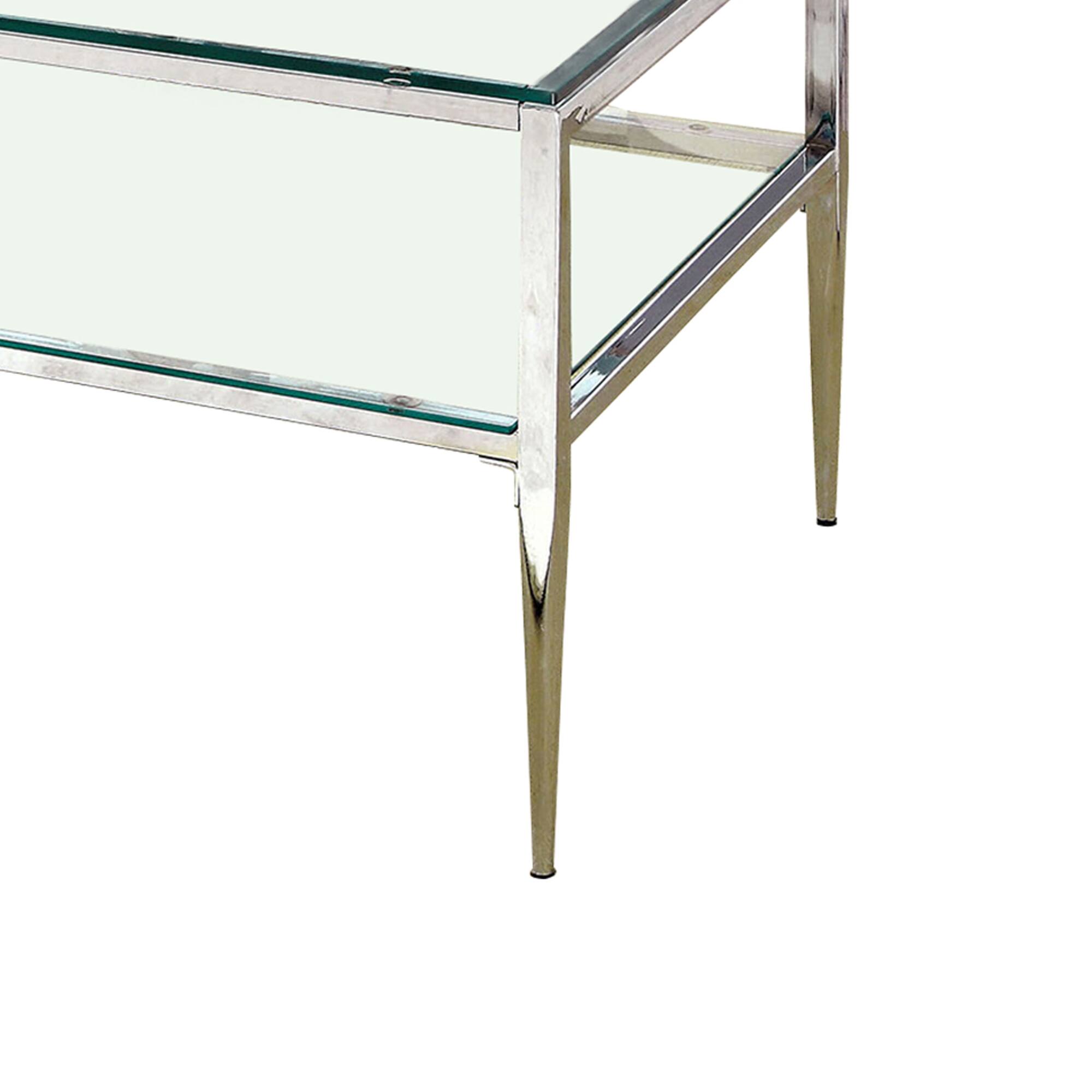 Alt View 2. Manhattan Lane - Coffee Table with Rectangular Glass Top and Tapered Legs - Silver and Clear.