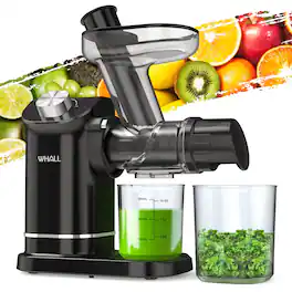 WHALL - Masticating Juicer, High-Yield Cold Press Juicer, Electric Juicer for Vegetables & Fruits - Black