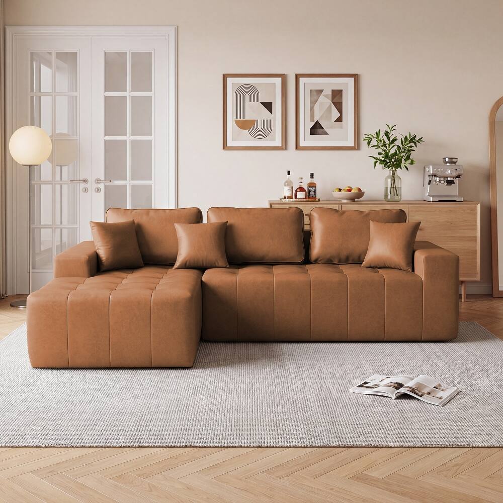 Angle. Loheer - Loheer Faux Leather Corner Chaise Sofa L-Shaped Sectional Couch Convertible Sofa Bed Light Brown - Light Brown.