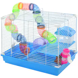 Pawhut - Hamster Cage Rodent Gerbil House Mouse Mice Rat Habitat Metal Wire with Exercise Wheel, Play Tubes