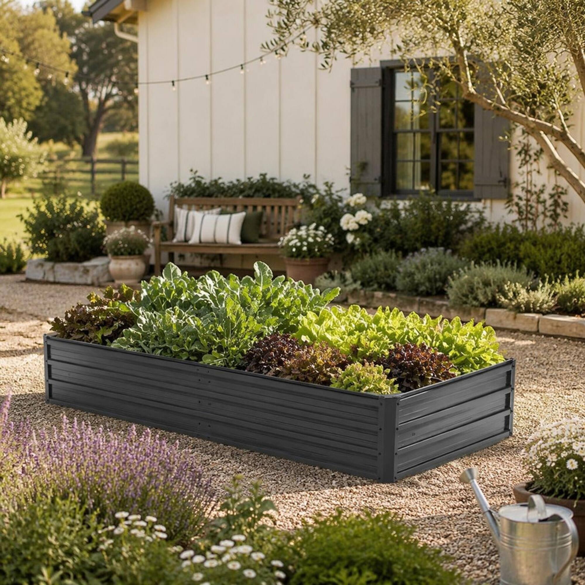 Left. RYHNUYNE - 6x3x1 FT Metal Raised Garden Bed – Reinforced Galvanized Rustproof Colored Steel Planter Box for Vegetables - Black.