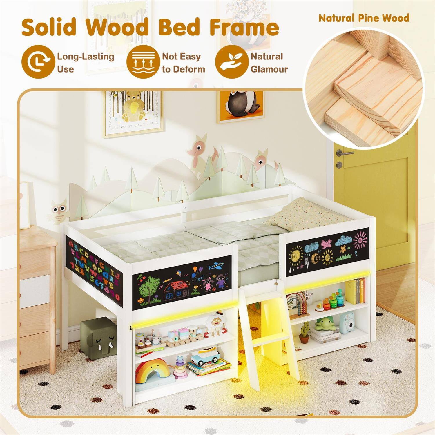 Solid Wood Bed Frame  
Natural Pine Wood  
Long-Lasting Use  
Not Easy to Deform  
Natural Glamour