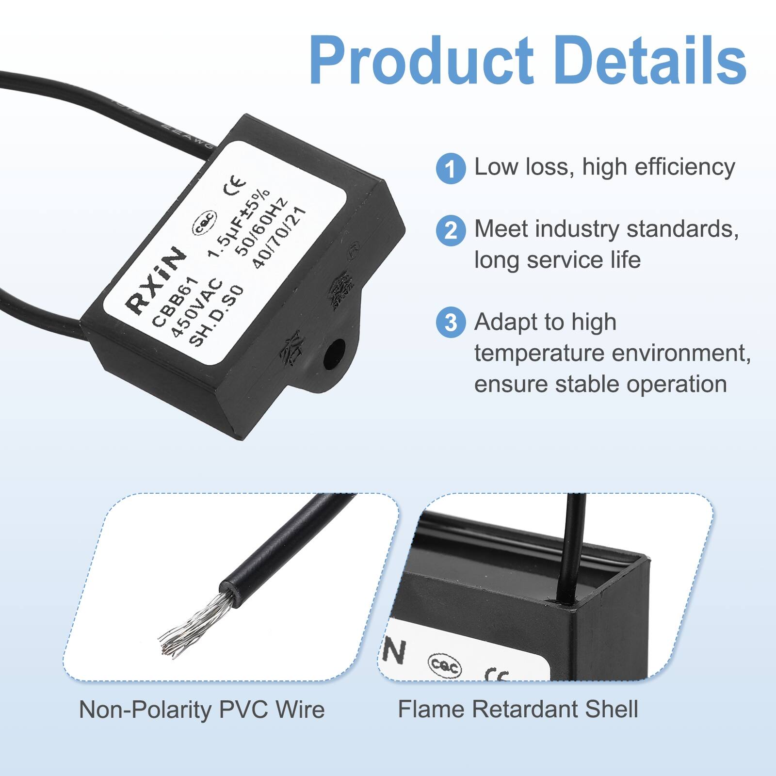 Product Details

1. Low loss, high efficiency
2. Meet industry standards, long service life
3. Adapt to high temperature environment, ensure stable operation

- Non-Polarity PVC Wire
- Flame Retardant Shell