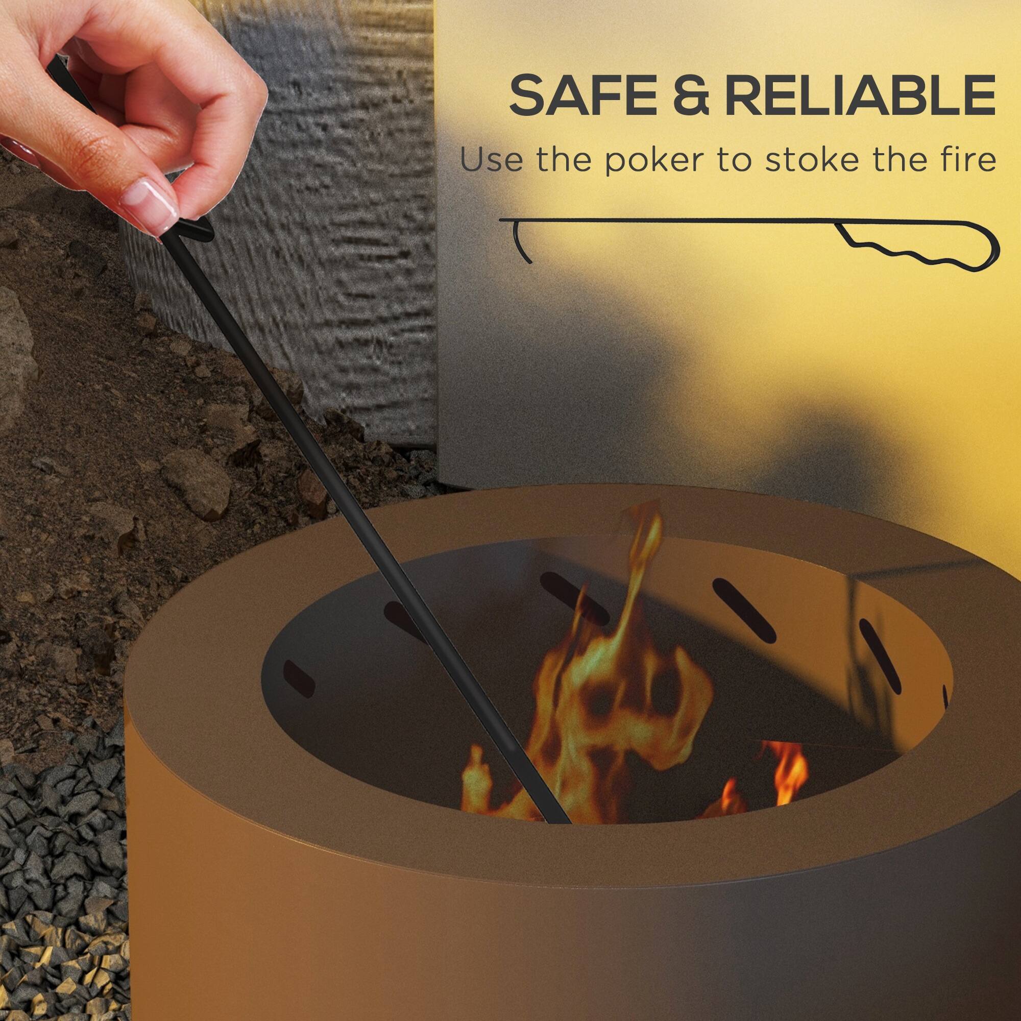 Outsunny Fire Pit, Portable Camping Bonfire Stove with Poker for