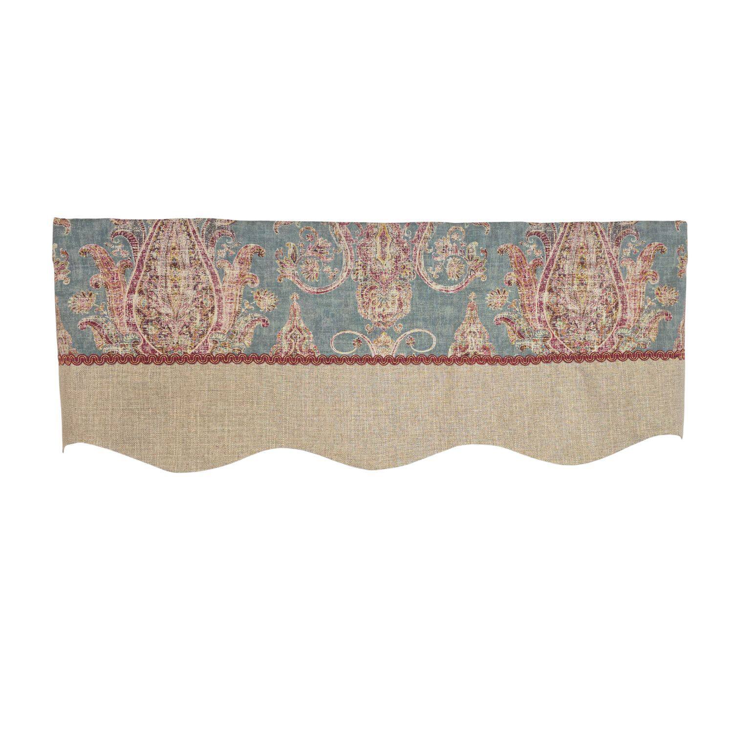 Left. RLF Home - RLF Home 100% Cotton Fairtrade Trimmed Provance Lined Window Valance 50" x 17" Blue - Blue.