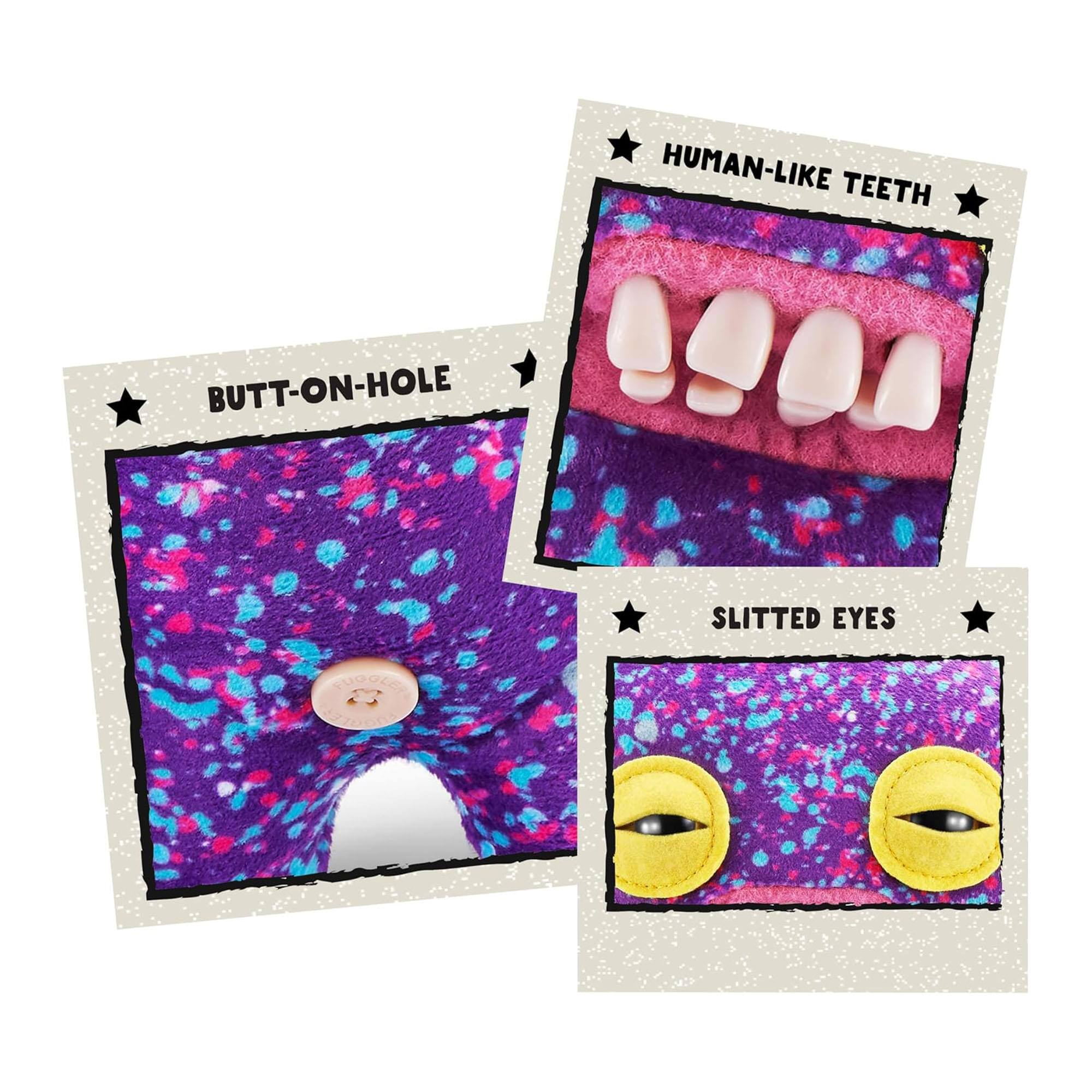 HUMAN-LIKE TEETH  
BUTT-ON-HOLE  
SLITTED EYES