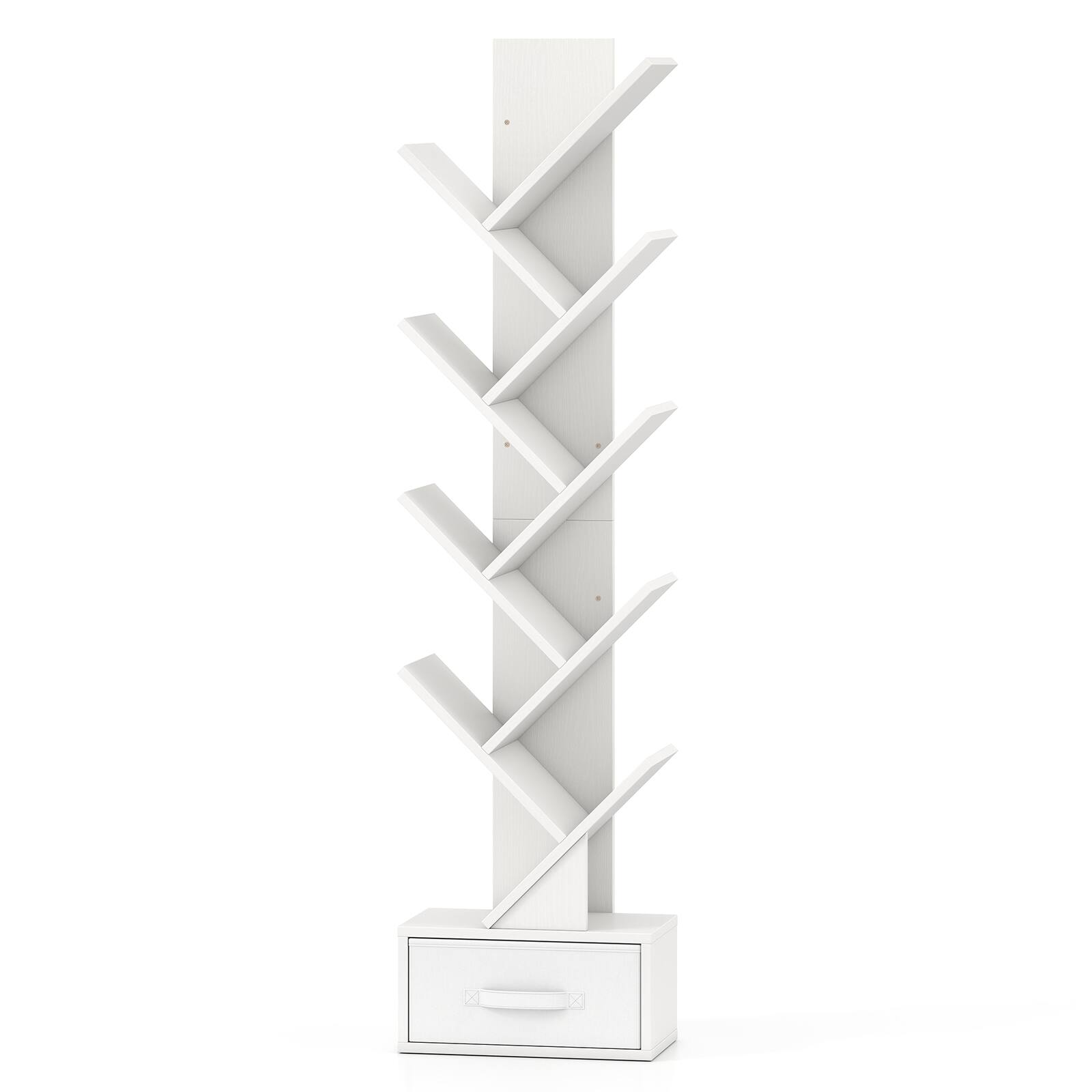 Alt View 9. Costway - Costway 10-tier Tree Bookshelf with Drawer Free-standing Bookcase Storage Shelf - White.