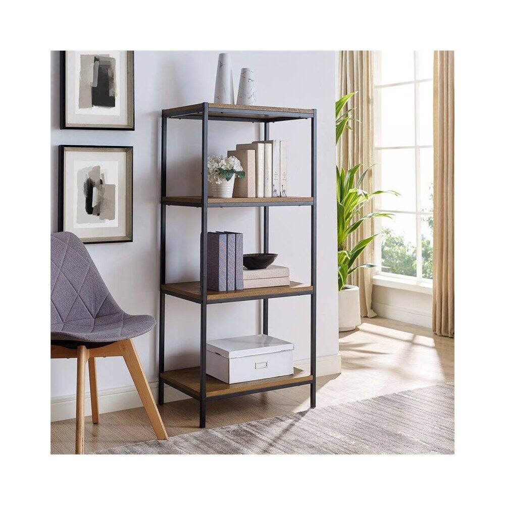 Front. Caffoz - 4-Tier Transitional Wood Bookshelf With Open Shelves In Oak Brown - Brown Mahogany.