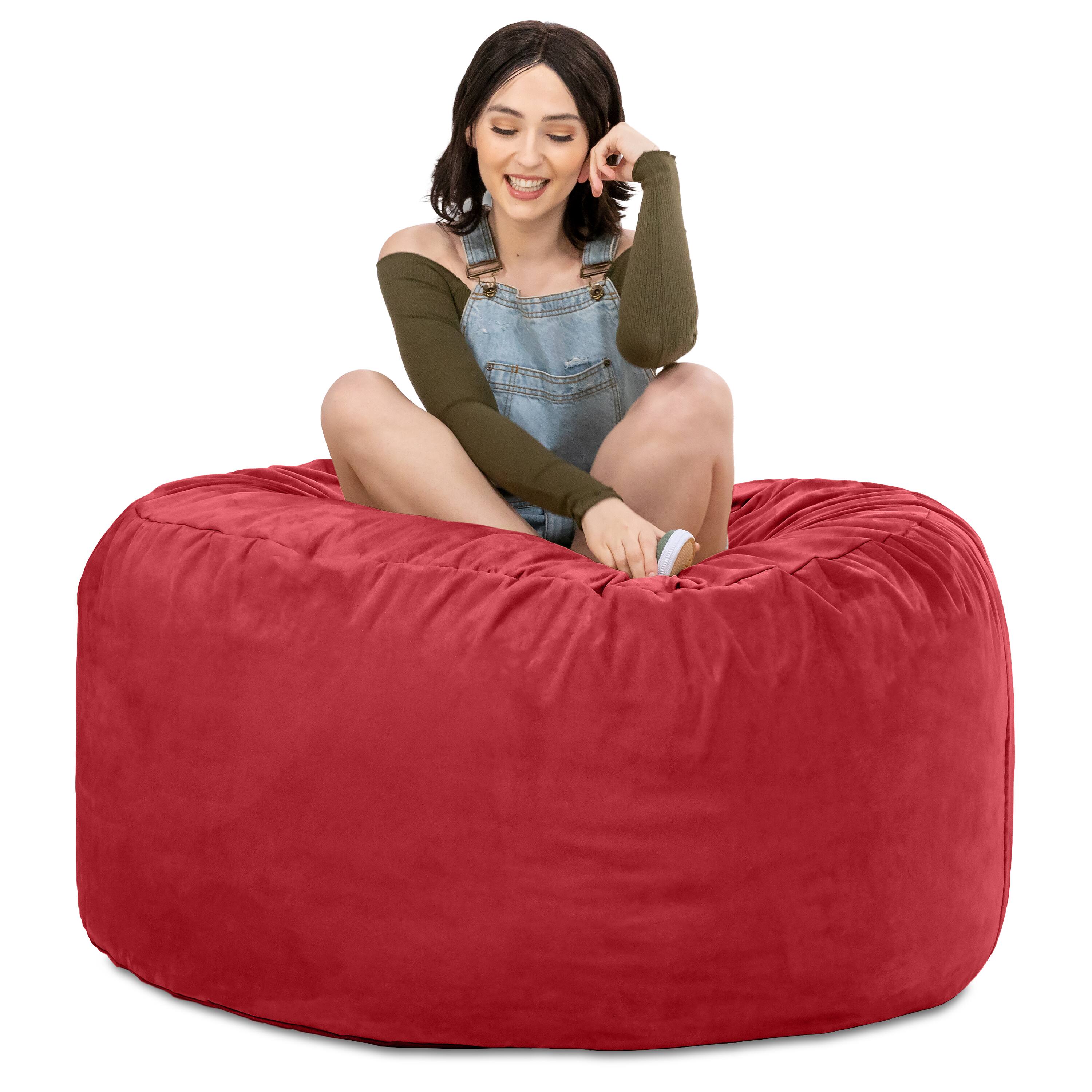 Back. Jaxx - Jaxx 4 ft Round Bean Bag Chair for Adults, Cinnabar - Cinnabar.