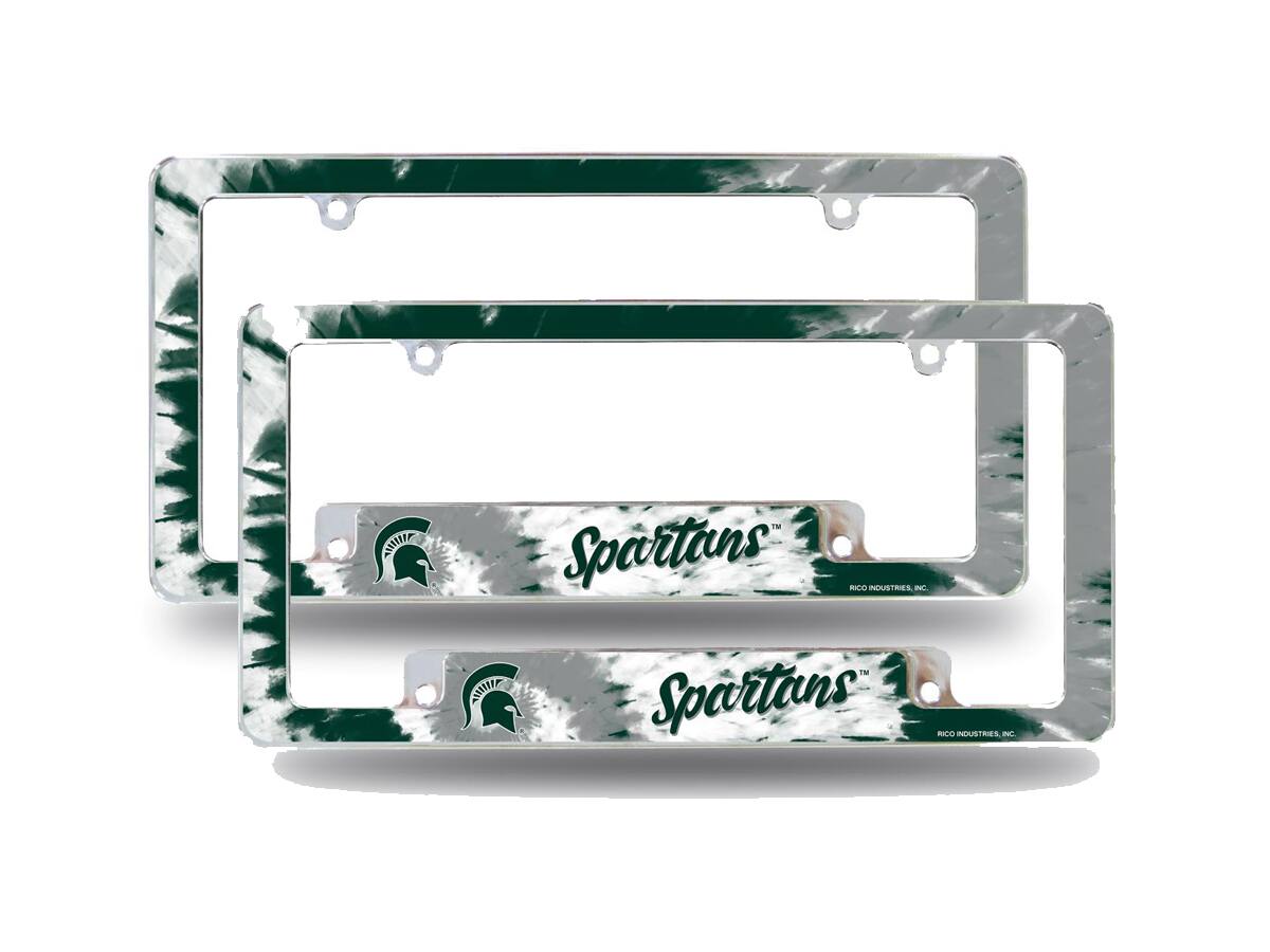 Michigan State Spartans Chrome Metal (Set of 2) License Plate Frames with Bold Tie Dye Design