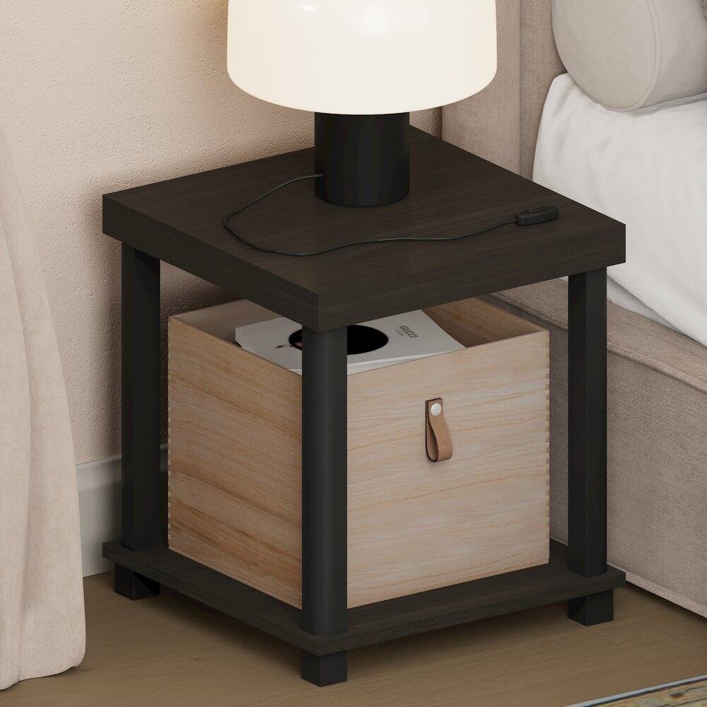 Back. Furinno - TURN-N-TUBE Night Stand, 2-Tier Thick Tabletop Nightstand with Open Shelf, Toolless Assembly Side Table, Bedside Table - Espresso/Black.