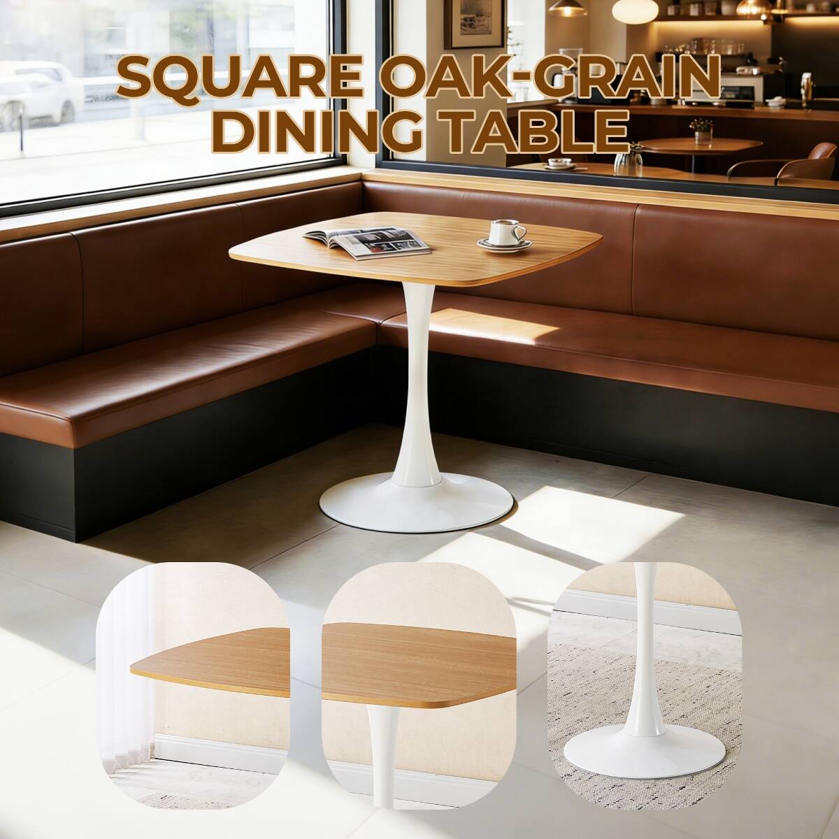 SQUARE OAK-GRAIN DINING TABLE