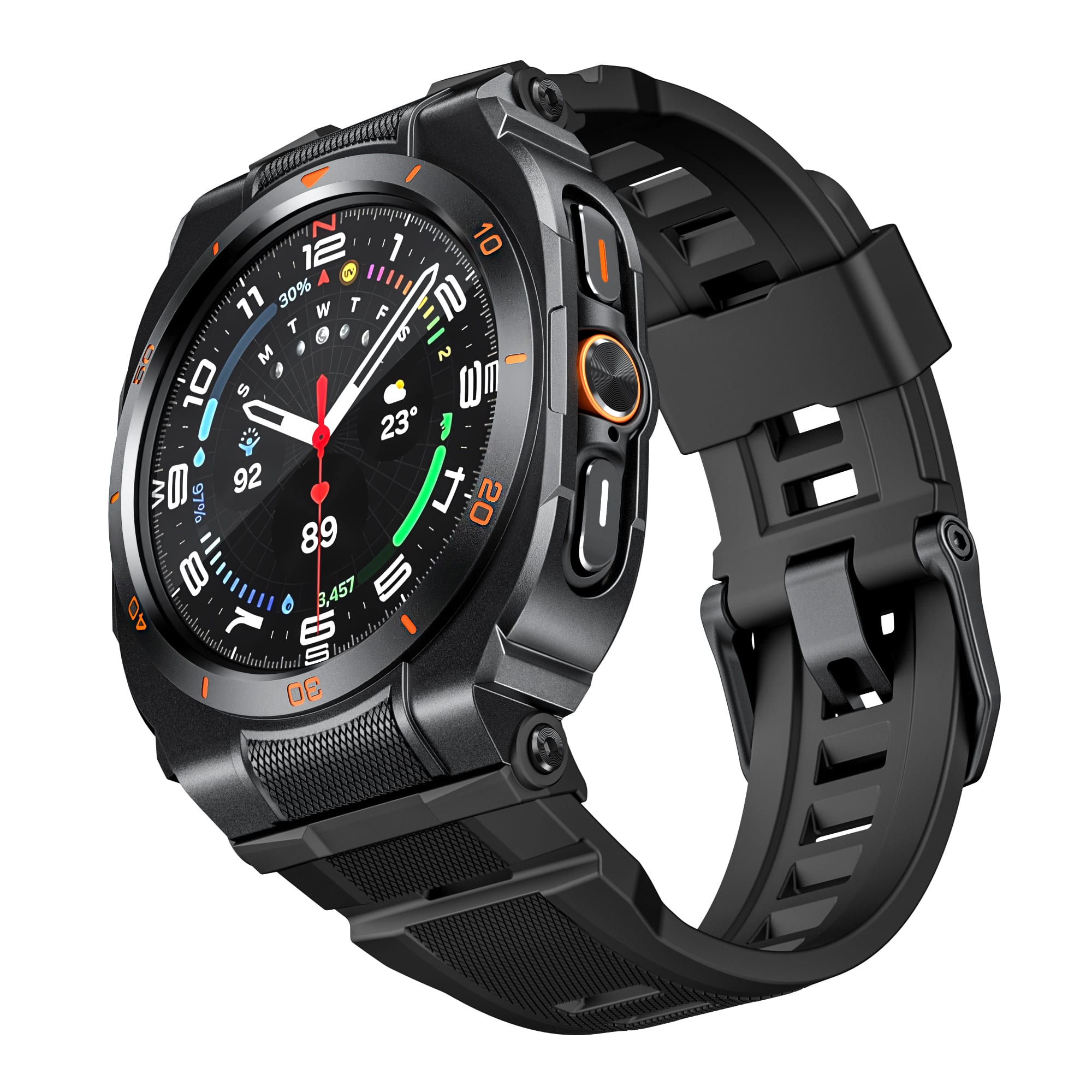 Dteck - Sport Silicone Band with Protective Frame Case for Samsung Galaxy Watch Ultra 47mm - Black