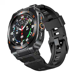 Dteck - Sport Silicone Band with Protective Frame Case for Samsung Galaxy Watch Ultra 47mm - Black