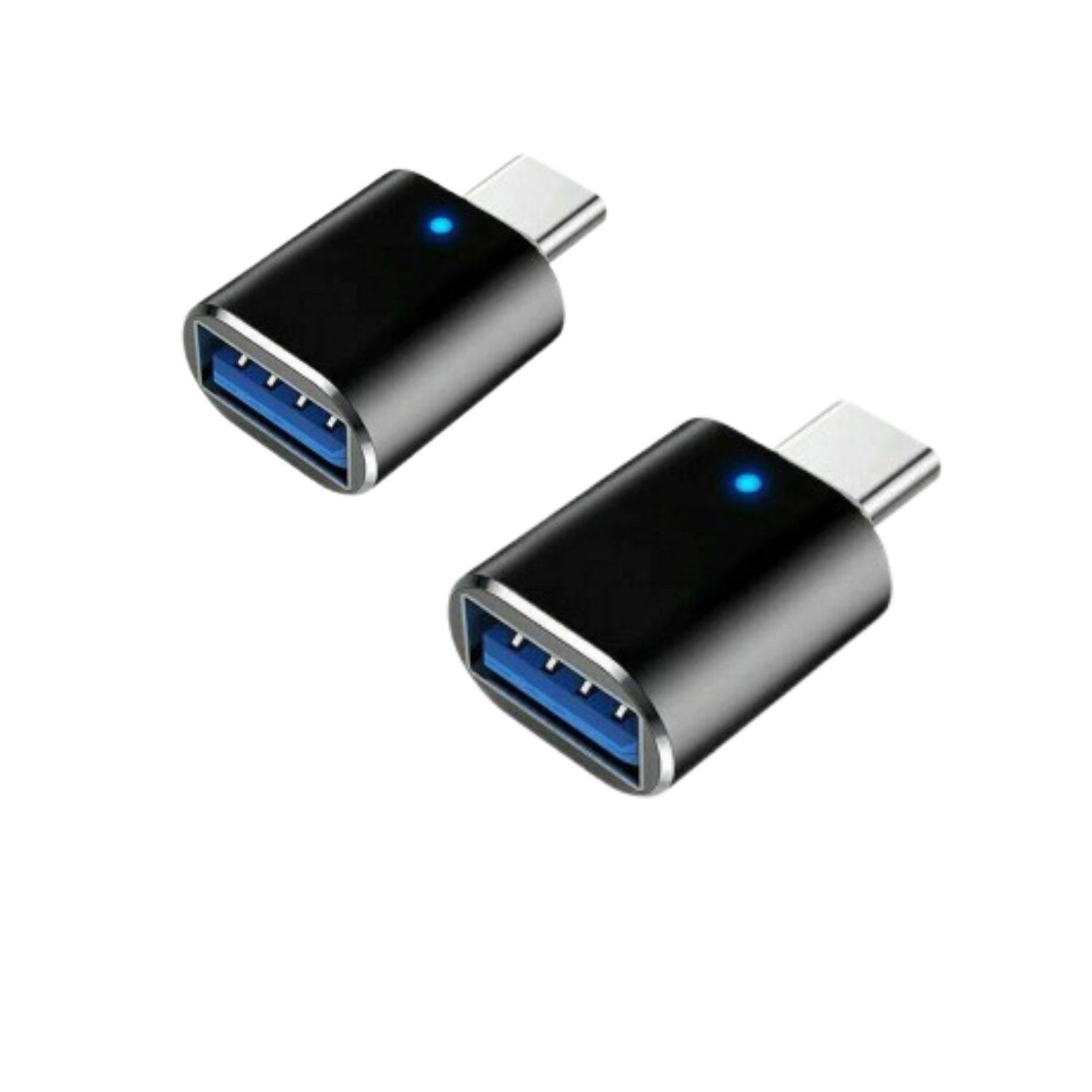 Front. Home Collection - USB-C 3.1 Male to USB-A Female Adapter Converter OTG Type-C for Android Phone – Black (2 PCs).