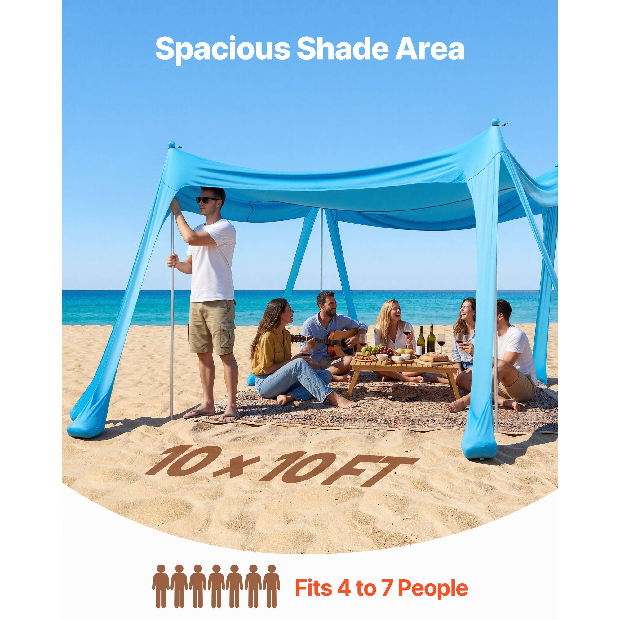 Spacious Shade Area  
10x10 FT  
Fits 4 to 7 People