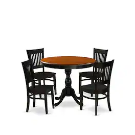 East West Furniture - 5-Piece Dining Table Set Consist of Kitchen Table and 4 Mid Century Chairs with Slatted Back - Multi-Color
