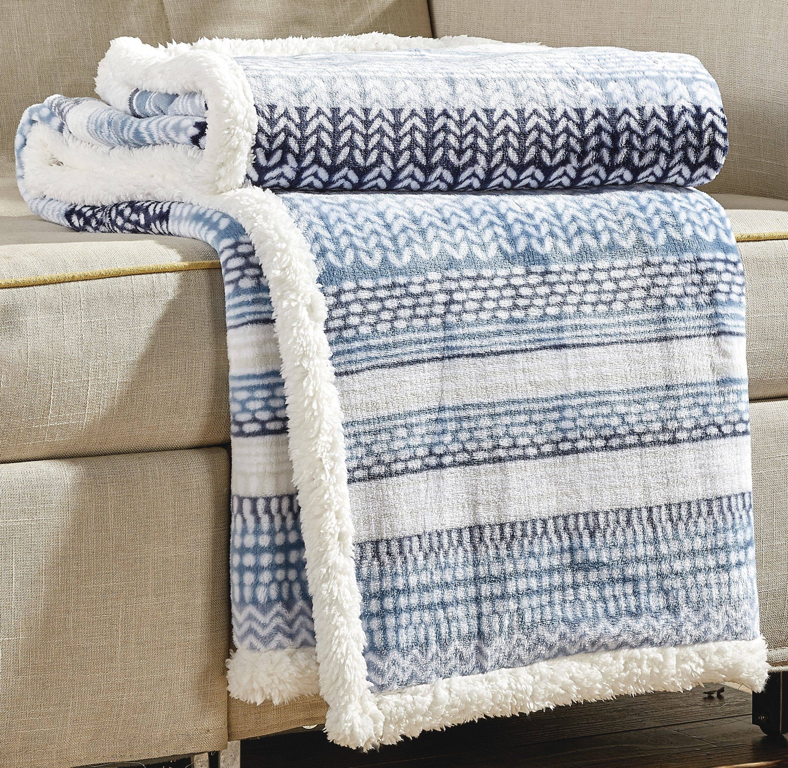 Left. Noble House - Noble Home Soft & Cozy Faux Shearling Printed Throw Blanket 50' x 60' - Anissa - Anissa.