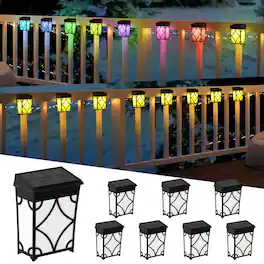 Oumilen - 8 Pack Solar Fence Lights, 2 Modes RGB Warm White Solar Deck Lights